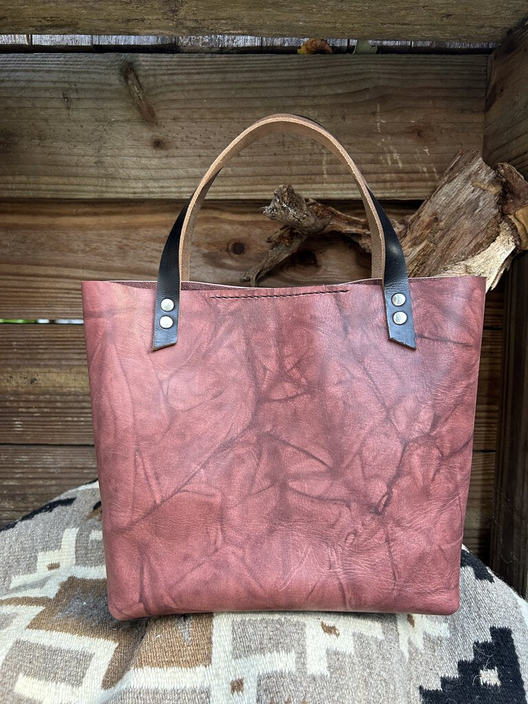 LEATHER MINI TOTE WITH DARK VEINING XTRA LARGE POCKET