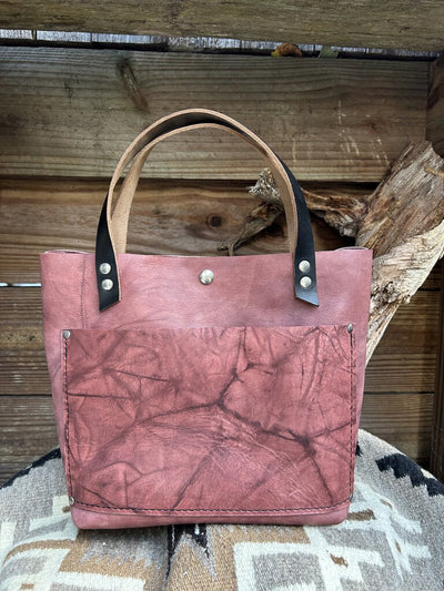 LEATHER MINI TOTE WITH DARK VEINING XTRA LARGE POCKET