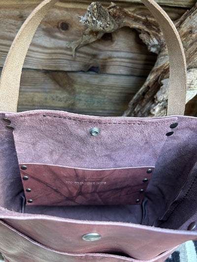 LEATHER MINI TOTE WITH DARK VEINING XTRA LARGE POCKET